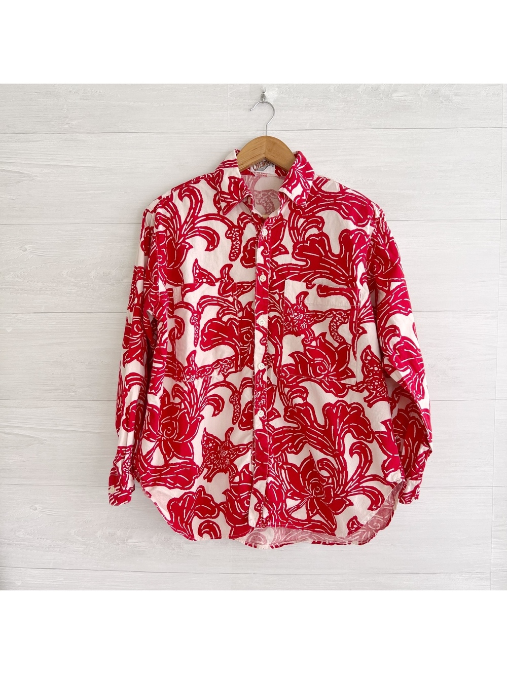 Vintage Chenachi Red Floral Oversized Button Up Shirt Shoulder Pads Women S